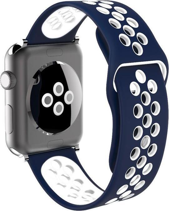 Actual product image Hermex Apple Watch 44mm / 42mm S / M Silicone Sport Strap Strap Soft BLUE WHITE (42 mm, 44 mm, Silicone, M)