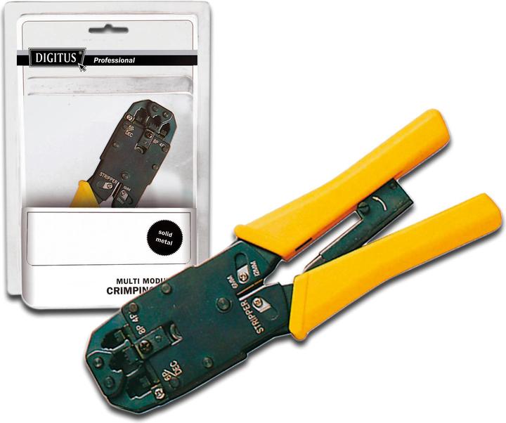 Produktbild Digitus Multi Modular Crimpzange Metall passend für 4P2C 4P4C 6P4C 6P6C 8P8C inkl. Stripper und Cutter (205 mm)