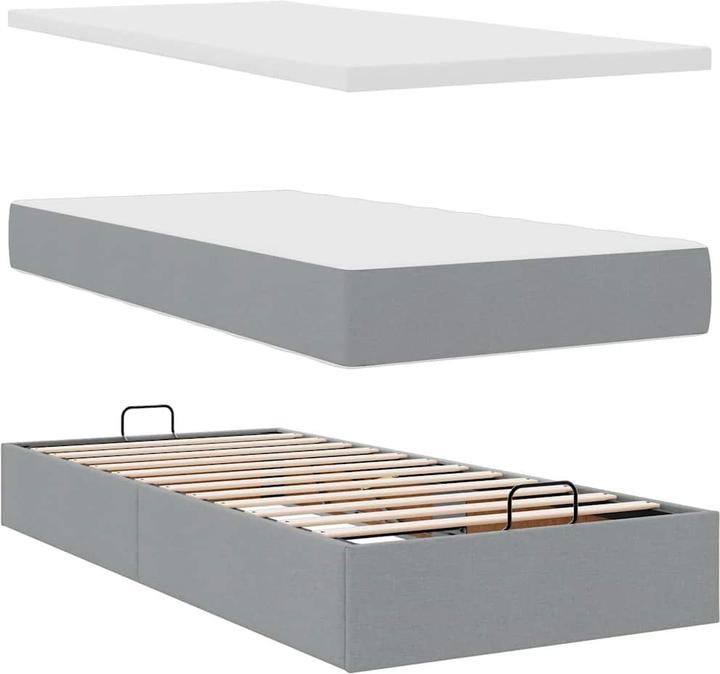 Produktbild VidaXL Ottoman-Bett mit Matratze Hellgrau 100x200 cm Stoff (100 x 200 cm)
