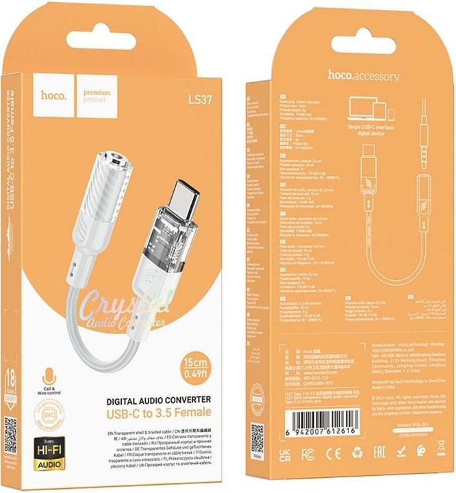 Image du produit Hoco USB-C vers 3.5mm LS37, Gris