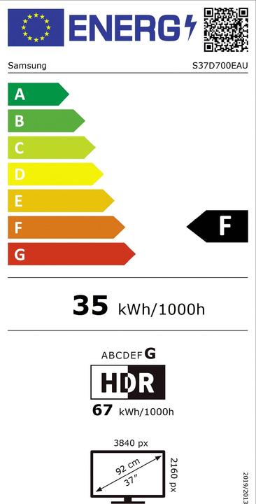 Energy Label Samsung Viewfinity S7 - S70D (3840 x 2160 Pixels, 37")
