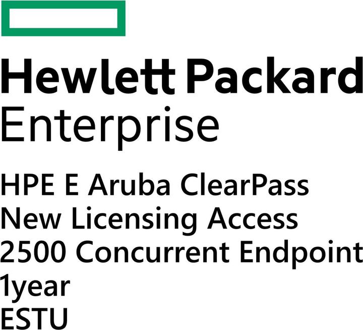 Produktbild HPE E Aruba ClearPass, New Licensing, Access, 2500 Concurrent Endpoints 1yr, E-STU (2500 Geräte, 12 Monate)
