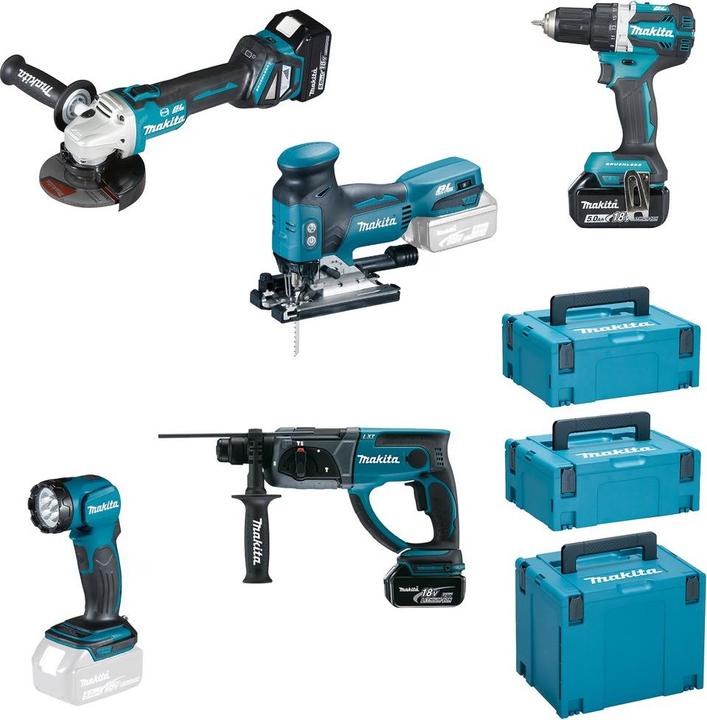 Makita Kombinationsset 18V DDF484+DGA513+DHR202+DJV181+DML802
