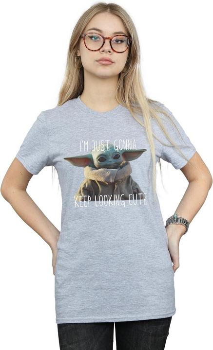 Actual product image Star Wars Womens/Ladies The Mandalorian Keep Looking Cute Cotton Boyfriend T-Shirt (S)