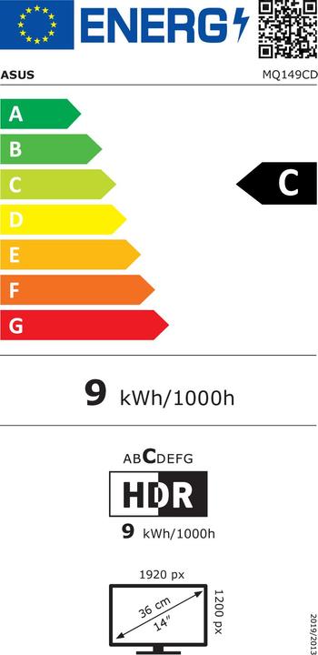 Energie-Label ASUS ZenScreen OLED MQ149CD 35.6cm (16:10) FHD HDMI (1920 x 1200 Pixel, 14")