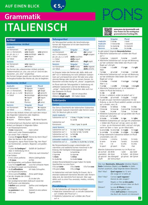 Produktbild PONS Grammatik auf einen Blick Italienisch (Deutsch, Susanne Godon, 2014)