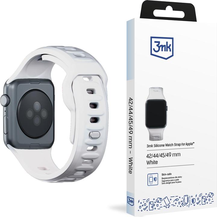 Produktbild 3MK Silicone Watch Strap biały/white dla Apple Watch 42/44/45/49mm (Edelstahl, Silikon, 3, 4, 9, Ultra)