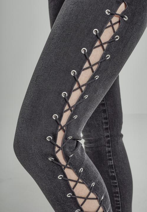 Actual product image Urban Classics Ladies Denim Lace Up Skinny Pants (30)