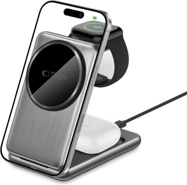 Actual product image Tech-Protect Dock station Universal QI15W-A42 3IN1 MAGNETIC MAGSAFE WIRELESS CHARGER Space Gray
