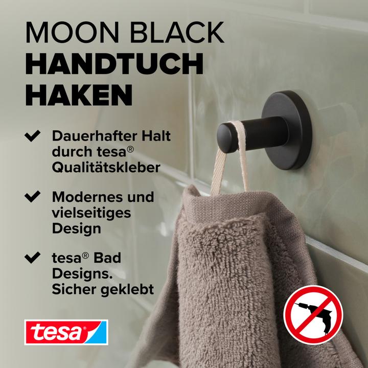Produktbild tesa MOON BLACK Handtuchhaken inkl. Klebelösung ohne Bohren