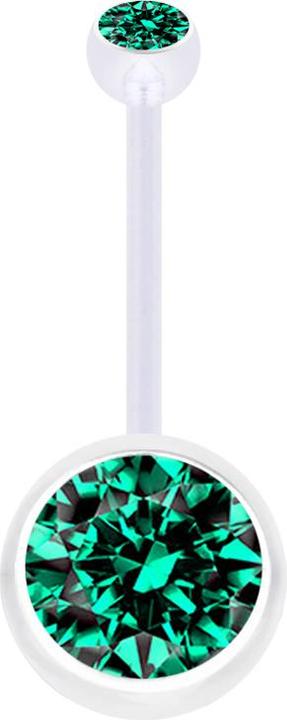 Produktbild Star Piercing Banane Schwangerschaft transparent mit zwei Kugeln Kristall gross türkis (Bioflex, ohne Messing)