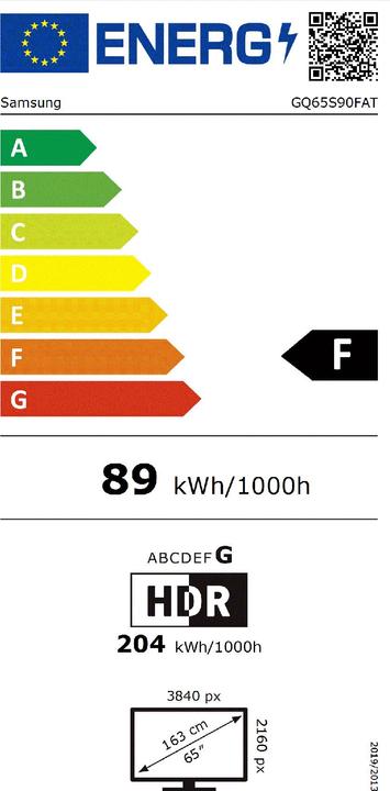 Label énergétique Samsung 65" OLED S90F 4K Vision AI Smart TV (2025) (65", S90F, OLED, 2025)