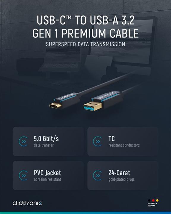 Immagine prodotto clicktronic Cavo adattatore USB-C - USB-A, alta velocità (2 m, USB 3.0)