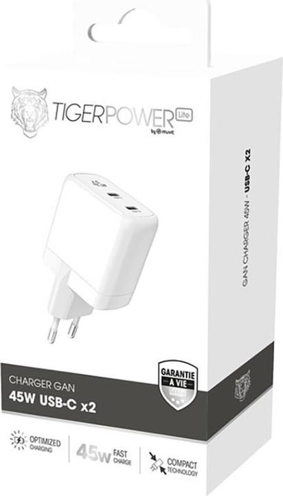 Produktbild Tiger Power Lite Chargeur Secteur Gan 45w 2 USB-C (45 W)