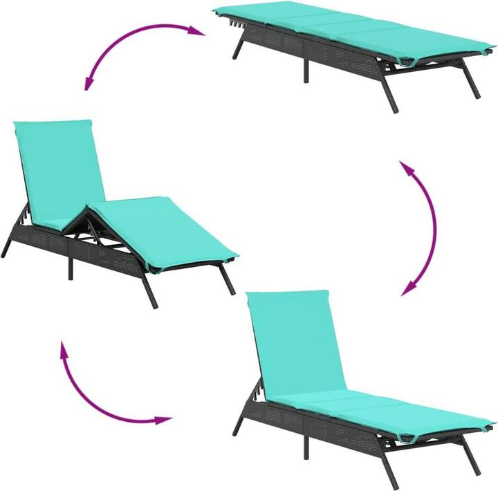 Produktbild VidaXL Sonnenliege mit Tisch Gartenliege Relaxliege 2 Stk. Schwarz Poly Rattan (35 cm)