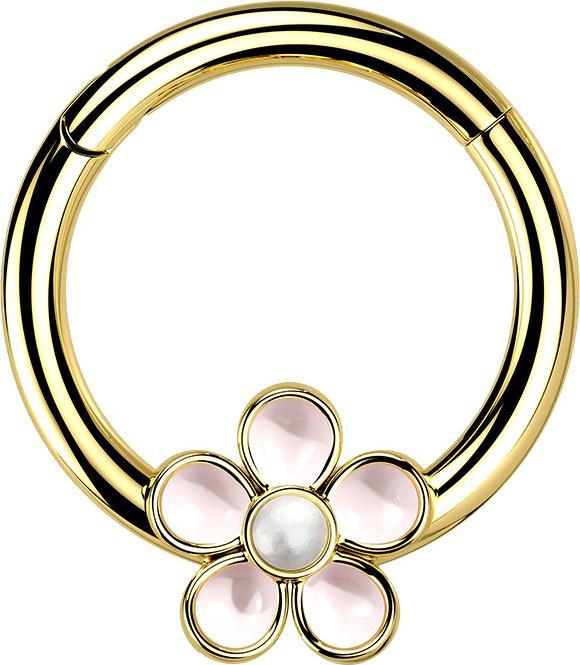 Produktbild Star Piercing Micro Segmentring klappbar vergoldet emaille Blume (Chirurgenstahl 316L, ohne Messing)
