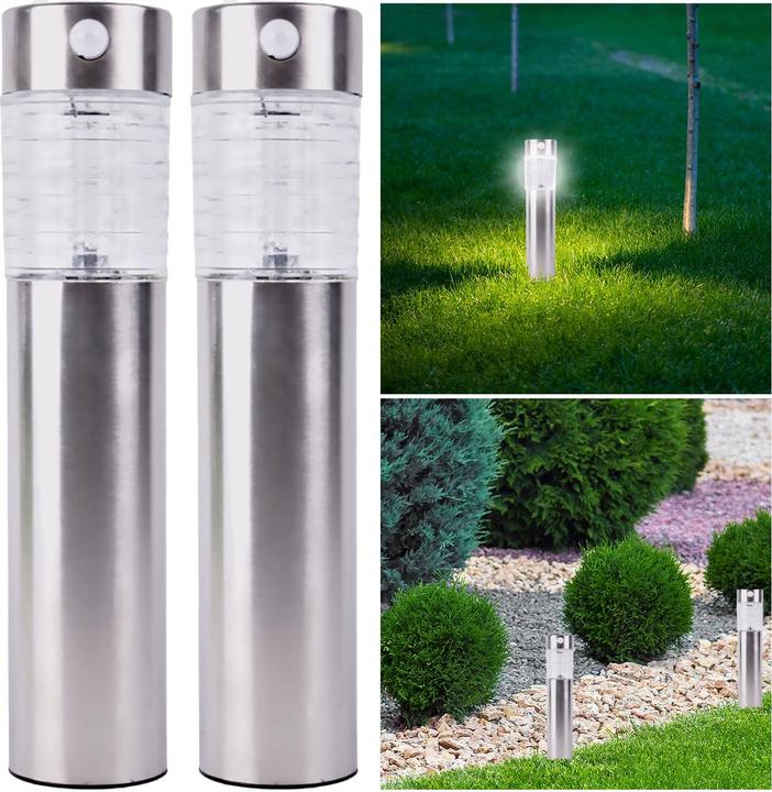 Actual product image Benson Garden Set of 2 stainless steel solar garden lamps with motion sensor