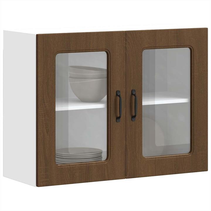 Image du produit VidaXL Armoire de cuisine suspendue avec porte vitrée Kalmar brun imitation chêne (80 x 31 x 60 cm)