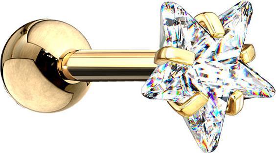 Immagine prodotto Star Piercing Micro bilanciere placcato oro con sfera e cristallo a stella (senza ottone, Acciaio chirurgico 316L)