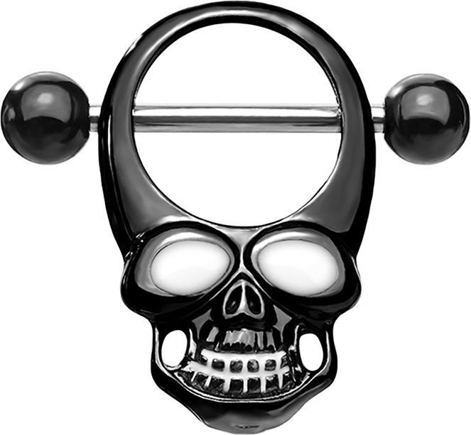 Image du produit Star Piercing Barbell silber mit zwei Kugeln schwarz Totenkopf (Acier chirurgical 316L, Laiton)