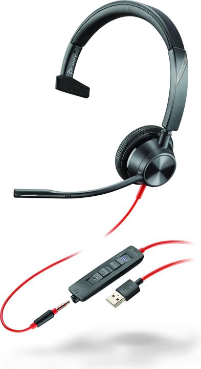 Actual product image Poly HP Blackwire 3315-M Microsoft Teams Certified USB-A + 3.5mm Mono Headset, 207 g (Cable, USB-A)