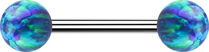 Produktbild Star Piercing Barbell silber mit zwei Kugeln Opal blau (Chirurgenstahl 316L)