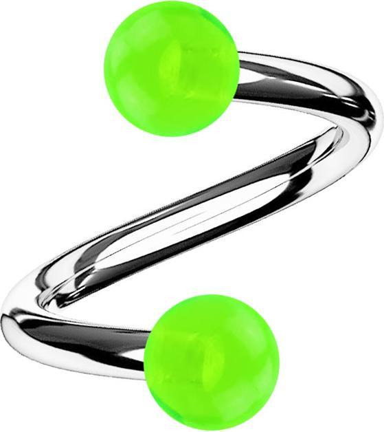Produktbild Star Piercing Micro Spirale silber mit zwei Kugeln grün transparent (Chirurgenstahl 316L, Acryl, ohne Messing)
