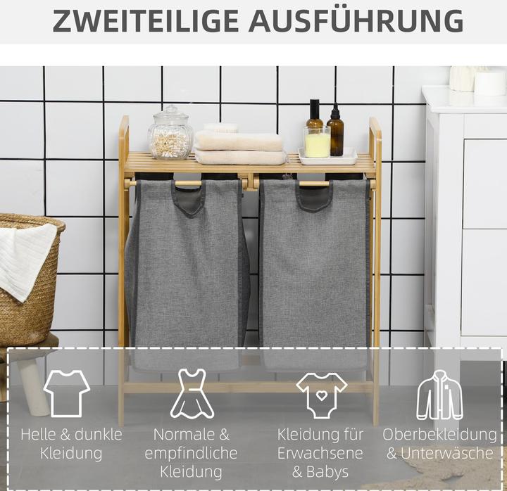 Produktbild Homcom Wäschekorb mit 2 separate Wäschesäcken
