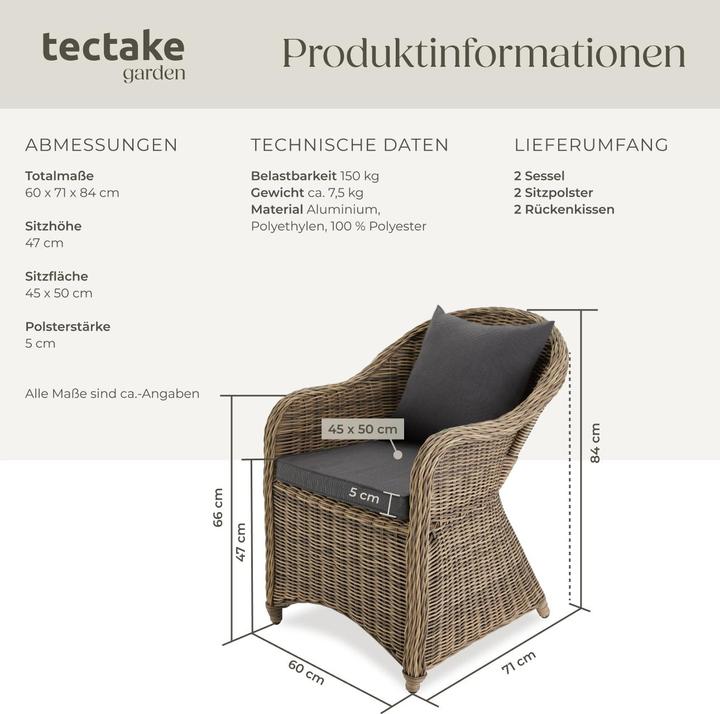 Produktbild tectake Rattansessel inkl. Sitzkissen und Rückenkissen