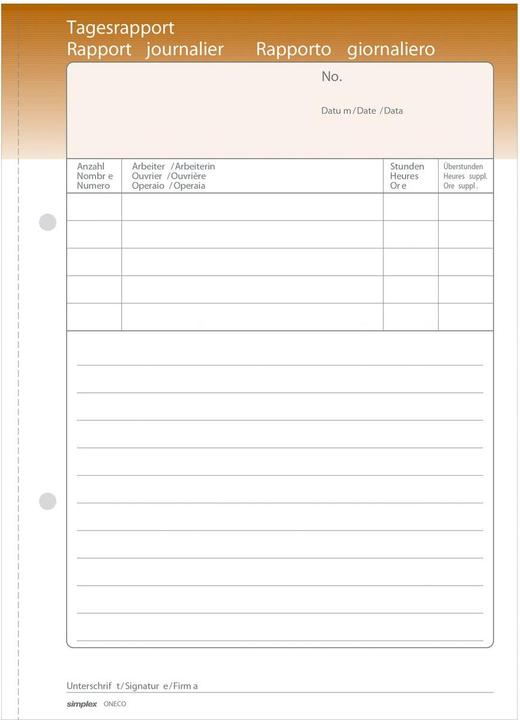 Produktbild Simplex Durchschreibebuch Tagesrapporte Oneco (100 x)
