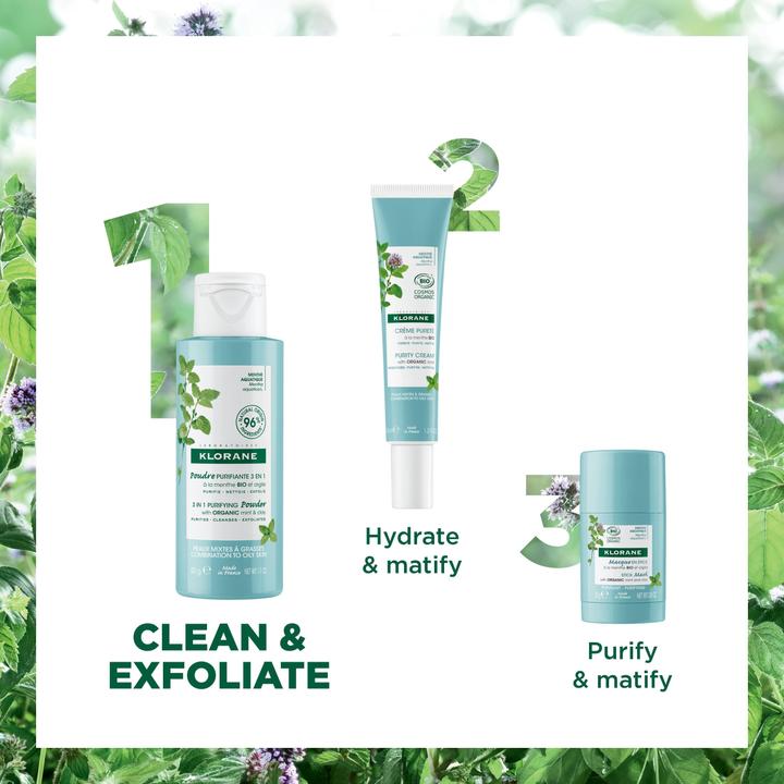 Immagine prodotto Klorane Polvere detergente 3 in 1 con menta acquatica biologica (Talco, 50 ml)