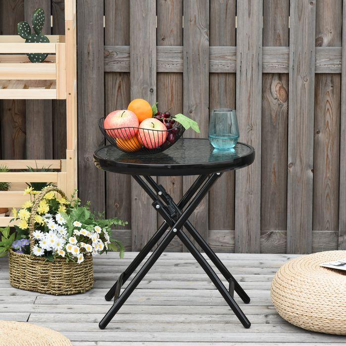 Produktbild Swisshandel24 Gartentisch Beistelltisch Bistrotisch mit Glasplatte rund klappbar Metall Ø45 schwarz (45 cm)