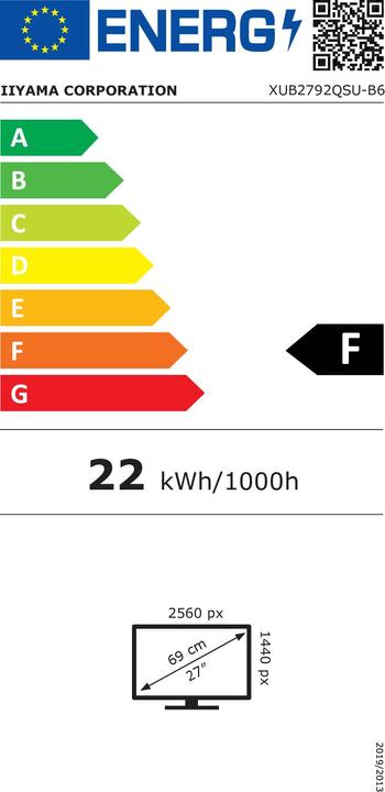 Energie-Label iiyama XUB2792QSU-B6/27" Business WQHD ETE IPS (2560 x 1440 Pixel, 27")