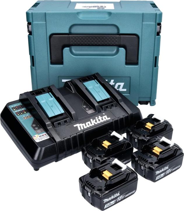 Immagine prodotto Makita 18 V Power Source KIT con 4x Batterie 3,0 Ah 18 V + Caricatore doppio DC 18 RD + valigetta Ma (18 V)