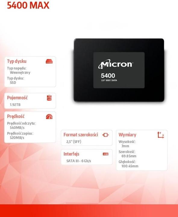 Actual product image Micron 5400 MAX SATA SSD (1920 GB, 2.5")
