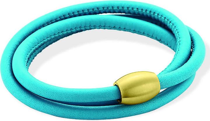 Immagine prodotto Xen Bracciale in pelle turchese con chiusura magnetica placcata oro giallo Lunghezze a scelta (53 cm, Pelle e acciaio inossidabile)