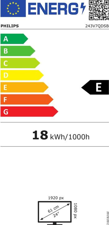 Label énergétique Philips 243v7qdsb/00 (1920 x 1080 pixels, 24")