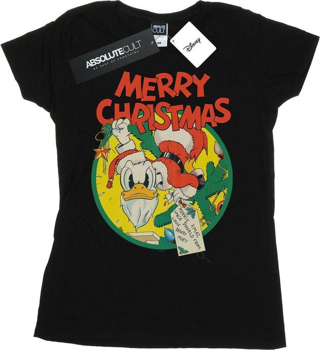 Actual product image Disney Womens/Ladies Donald Duck Merry Christmas Cotton T-Shirt (XL)