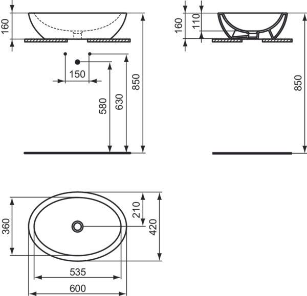 Actual product image Ideal Standard Strada O Bowl oval 600mm K0784 (620 mm, 430 mm)