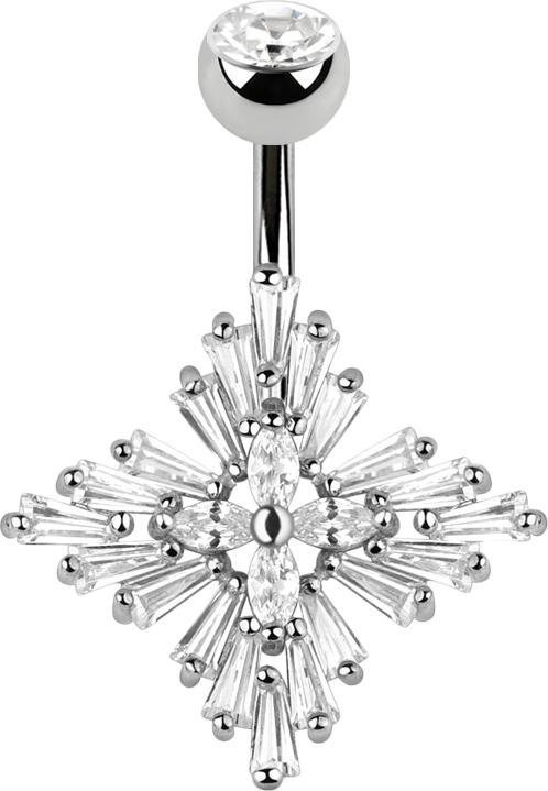 Star Piercing Banane silber mit Kugel Kristall silber Prinzess Stern (Messing, Chirurgenstahl 316L)