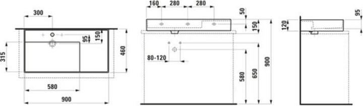 Immagine prodotto Laufen Lavabo da appoggio Kartell, mensola a destra, 3 fori per rubinetto, senza sfioratore, 900x460 (937 mm, 900 mm)