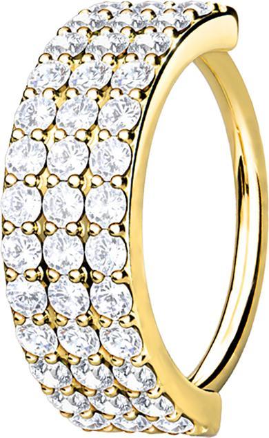 Produktbild Star Piercing Micro Piercing Ring 14k vergoldet drei linien mit Kristallen (Chirurgenstahl 316L, Messing)