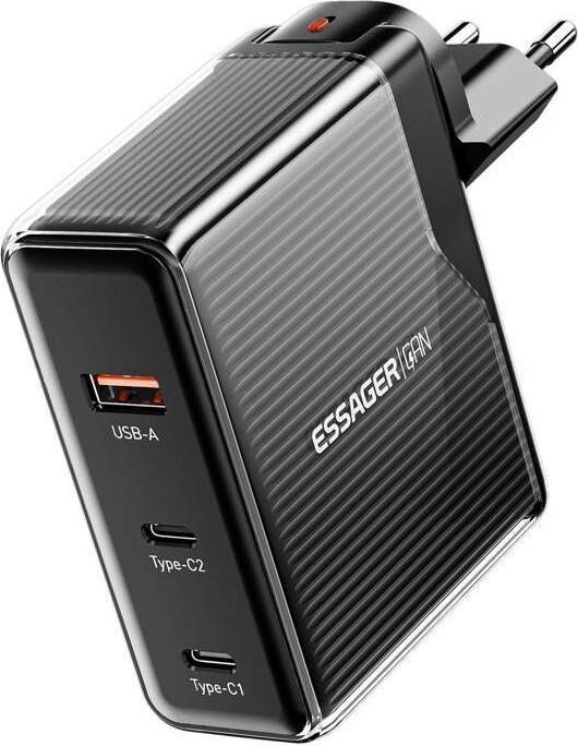 Produktbild Essager Wall charger,, ECT2CA-ZXB01-Z, GaN, USB-A, USB-C 100W (black) (100 W)