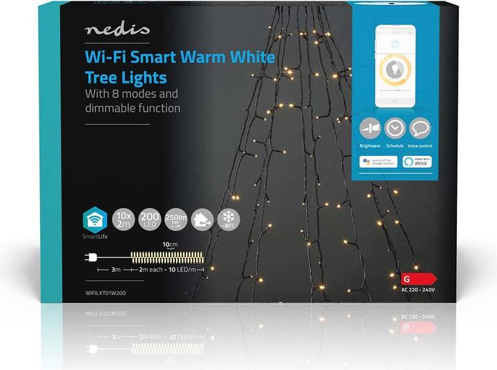Immagine prodotto Nedis SmartLife LED decorativo | Wi-Fi | Bianco caldo | 200 LED | 10 x 2 m | Android™ / IOS (2 m)