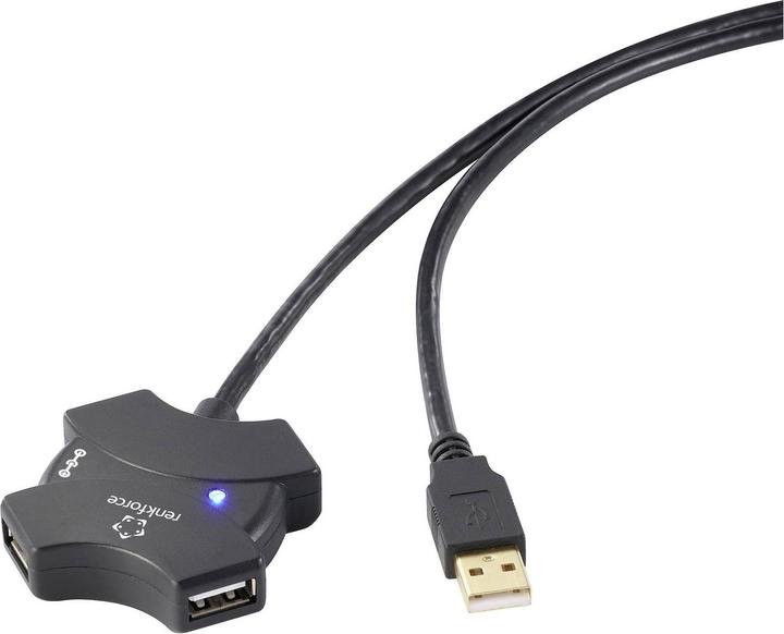 Actual product image Renkforce RF-6270930 4 port USB 2.0 hub with built-in repeater Black (USB-A, 4 Ports)