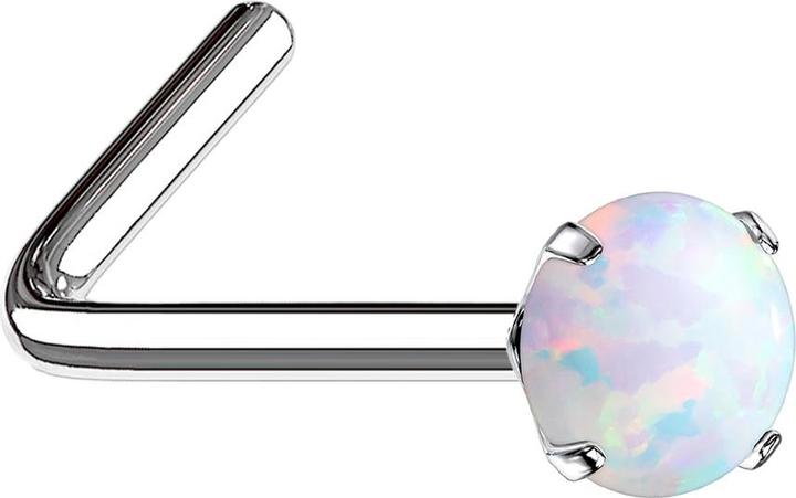 Image du produit Star Piercing Clous de nez coudés argentés opale blanche sertie (sans laiton, Acier chirurgical 316L)