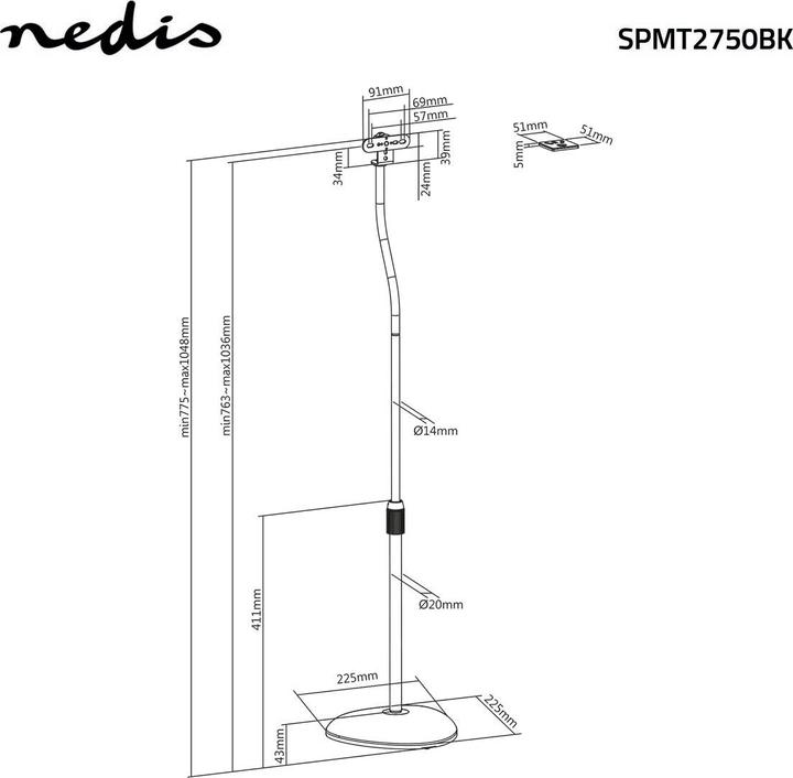 Produktbild Nedis SPMT2750BK (1 Paar, Ständer, Höhenverstellbar)