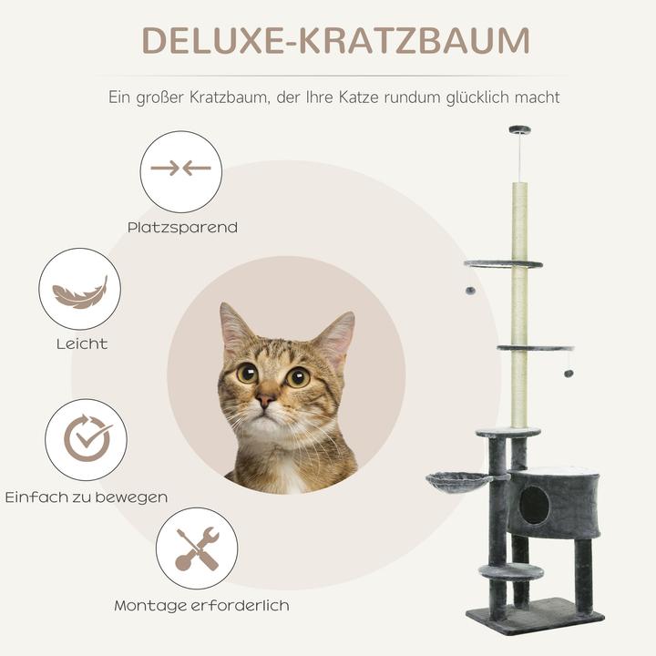 Immagine prodotto PawHut Albero per gatti con grotta (260 cm, Grigio scuro)