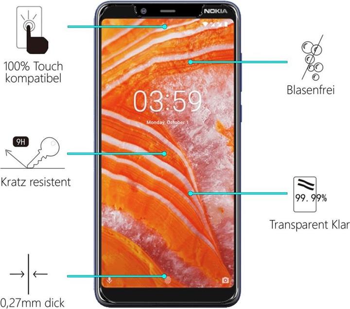 Image du produit Screenguard Nokia 3.1 Plus Protection en verre blindé Case Friendly Design (1 pièce(s), Nokia 3.1 Plus)