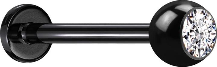 Star Piercing Micro Threadless Labret schwarz mit Kugel Kristall silber (ohne Messing, Chirurgenstahl 316L)